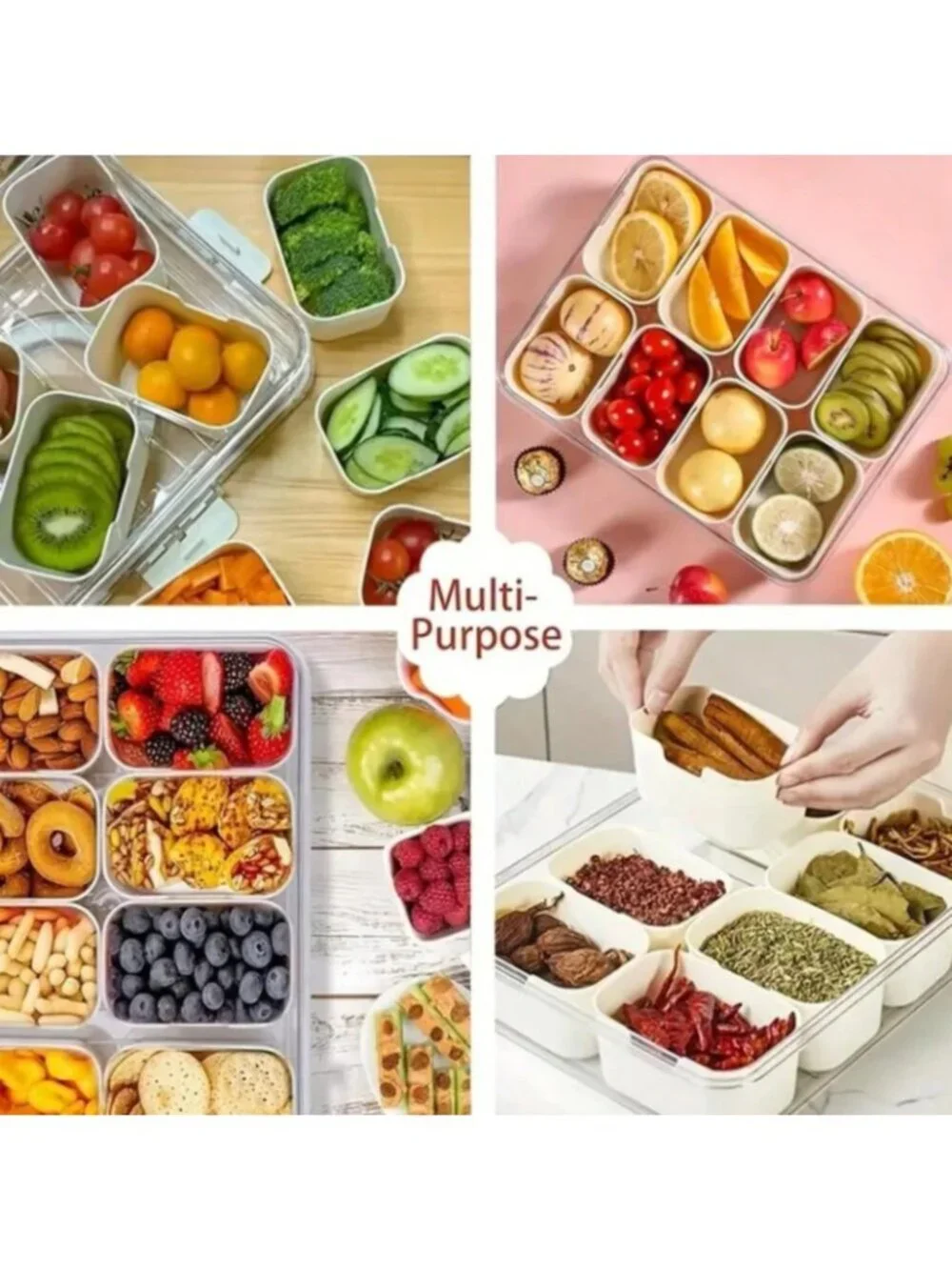 Divided Snack Serving Tray With Lid Handle Portable Food Storage Organizer Bin